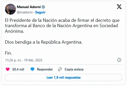 Banco Nación X Adorni