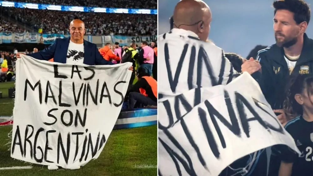 Bandera Malvinas- Despedida de Messi
