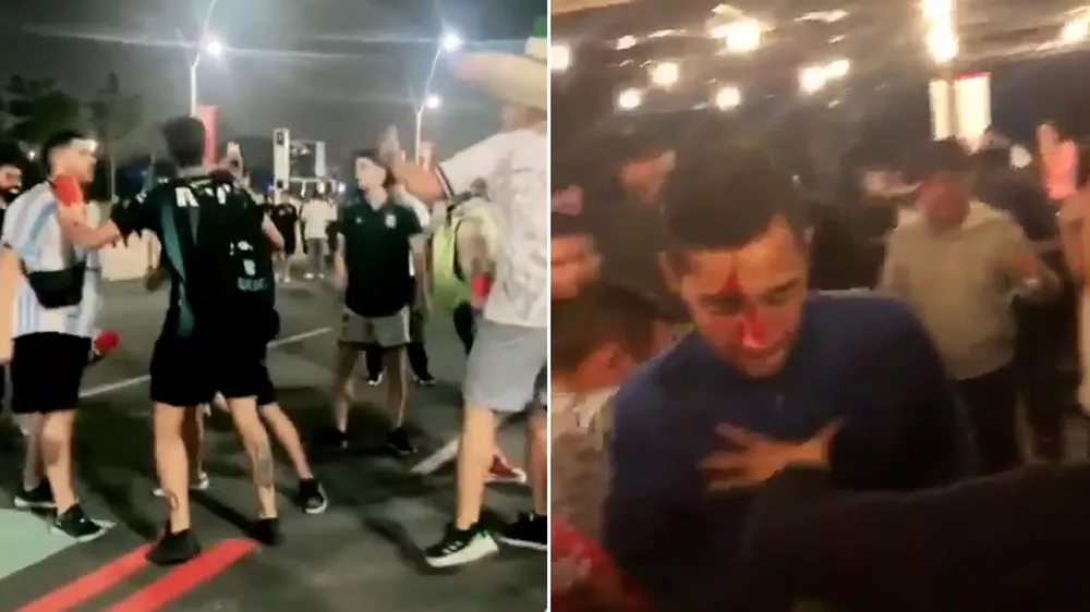 Pelea hinchas Argentina Mexico