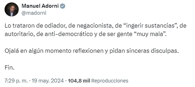Adorni disculpas España