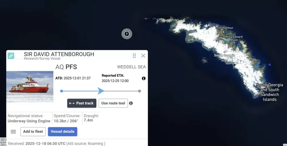 Buque RRS Sir David Attenborough. Reino Unido Malvinas